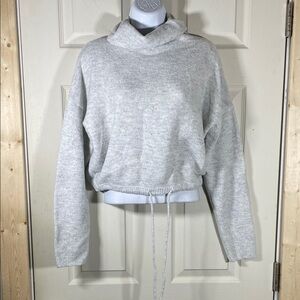 Light Gray Cowl Neck Drawstring Hem Sweater